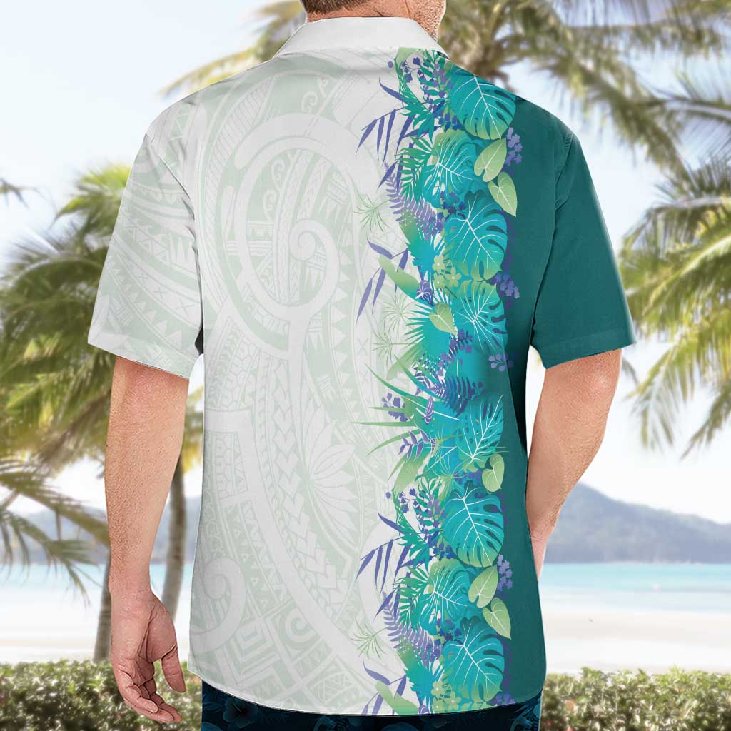 Hawaii Tropical Plant Teal Hawaiian Shirt Vibrant Polynesian Pattern