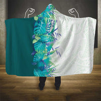 Hawaii Tropical Plant Teal Hooded Blanket Vibrant Polynesian Pattern