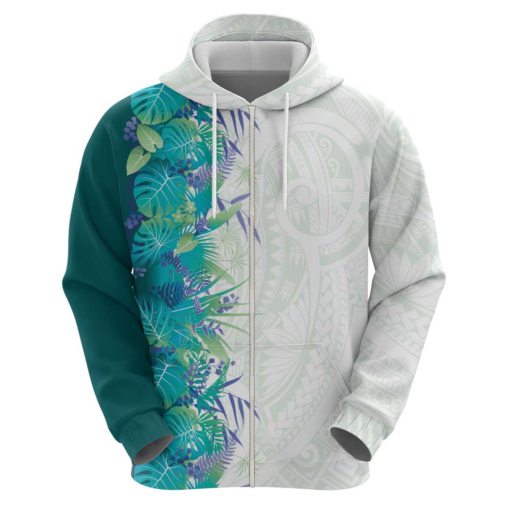 Hawaii Tropical Plant Teal Hoodie Vibrant Polynesian Pattern