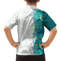 Hawaii Tropical Plant Teal Kid Hawaiian Shirt Vibrant Polynesian Pattern