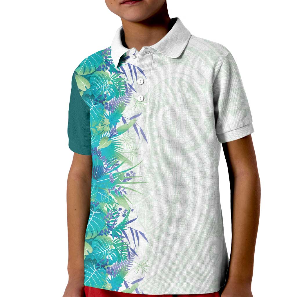 Hawaii Tropical Plant Teal Kid Polo Shirt Vibrant Polynesian Pattern LT01 Kid Teal - Polynesian Pride