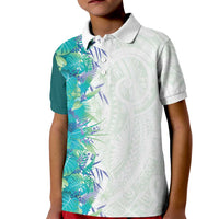 Hawaii Tropical Plant Teal Kid Polo Shirt Vibrant Polynesian Pattern LT01 Kid Teal - Polynesian Pride