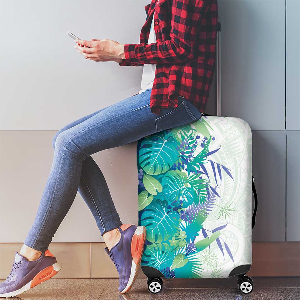 Hawaii Tropical Plant Teal Luggage Cover Vibrant Polynesian Pattern