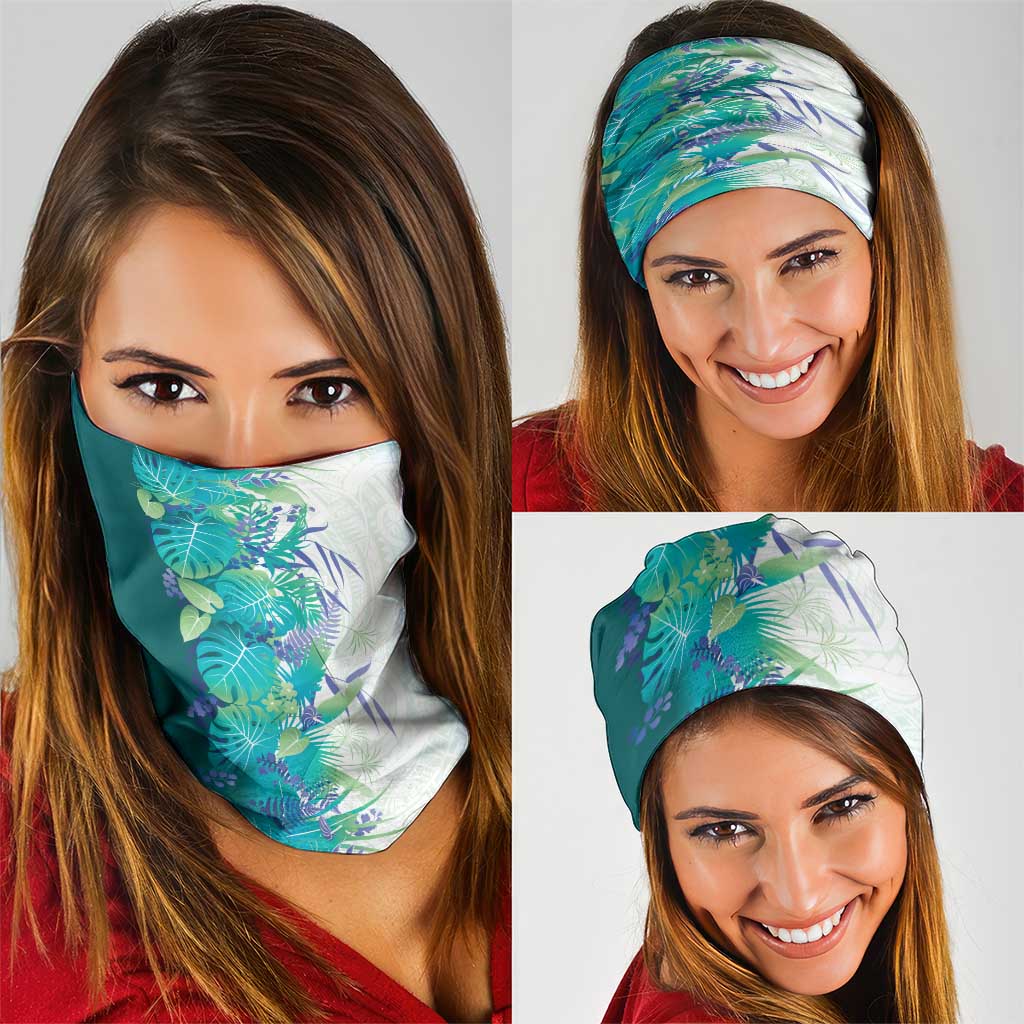 Hawaii Tropical Plant Teal Neck Gaiter Vibrant Polynesian Pattern