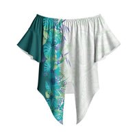Hawaii Tropical Plant Teal Off Shoulder Wrap Waist Top Vibrant Polynesian Pattern LT01 Teal - Polynesian Pride