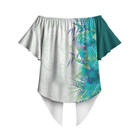 Hawaii Tropical Plant Teal Off Shoulder Wrap Waist Top Vibrant Polynesian Pattern LT01 - Polynesian Pride