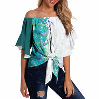 Hawaii Tropical Plant Teal Off Shoulder Wrap Waist Top Vibrant Polynesian Pattern LT01 - Polynesian Pride