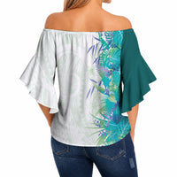 Hawaii Tropical Plant Teal Off Shoulder Wrap Waist Top Vibrant Polynesian Pattern LT01 - Polynesian Pride