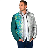 Hawaii Tropical Plant Teal Padded Jacket Vibrant Polynesian Pattern