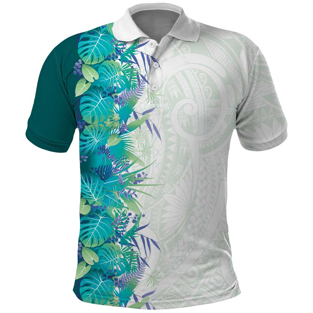 Hawaii Tropical Plant Teal Polo Shirt Vibrant Polynesian Pattern