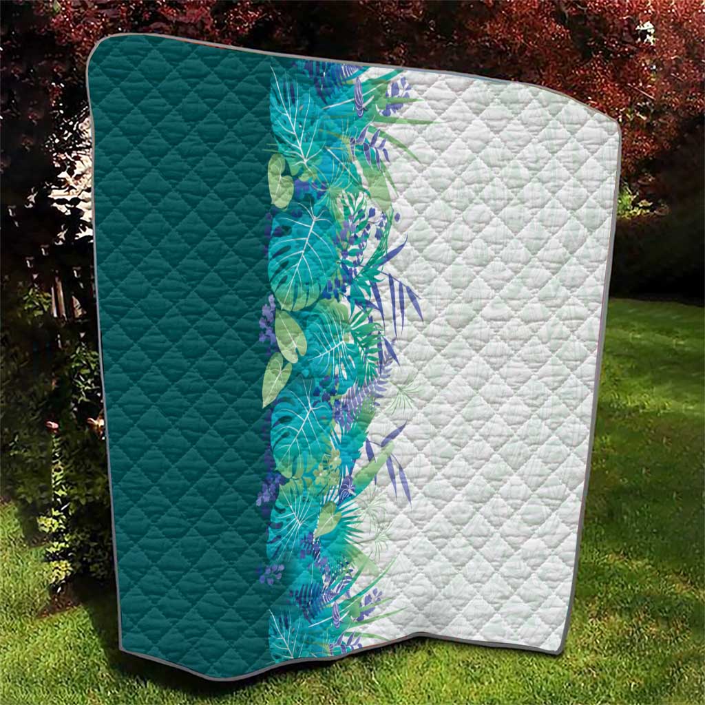 Hawaii Tropical Plant Teal Quilt Vibrant Polynesian Pattern