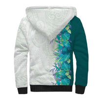 Hawaii Tropical Plant Teal Sherpa Hoodie Vibrant Polynesian Pattern
