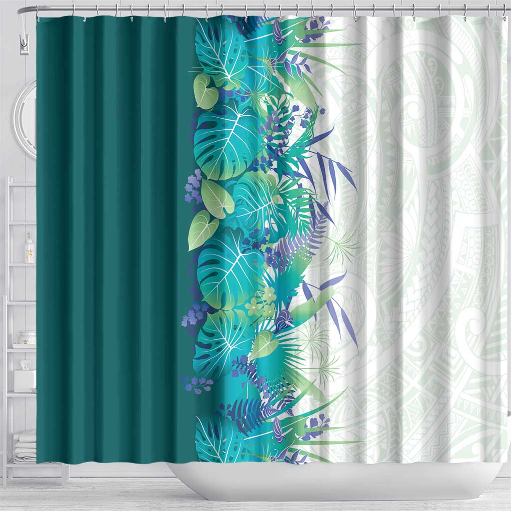 Hawaii Tropical Plant Teal Shower Curtain Vibrant Polynesian Pattern