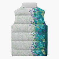 Hawaii Tropical Plant Teal Sleeveless Puffer Jacket Vibrant Polynesian Pattern