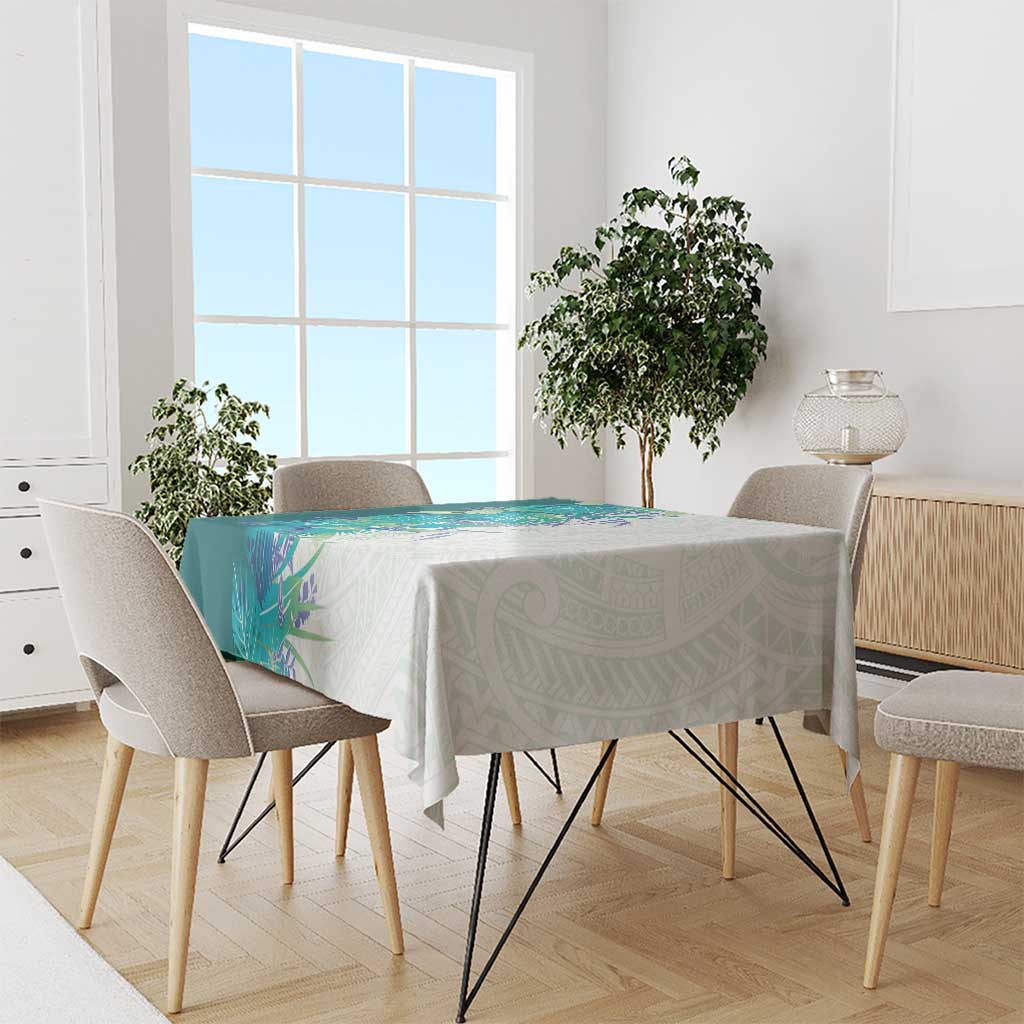 Hawaii Tropical Plant Teal Tablecloth Vibrant Polynesian Pattern
