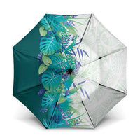 Hawaii Tropical Plant Teal Umbrella Vibrant Polynesian Pattern