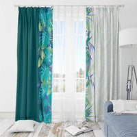 Hawaii Tropical Plant Teal Window Curtain Vibrant Polynesian Pattern