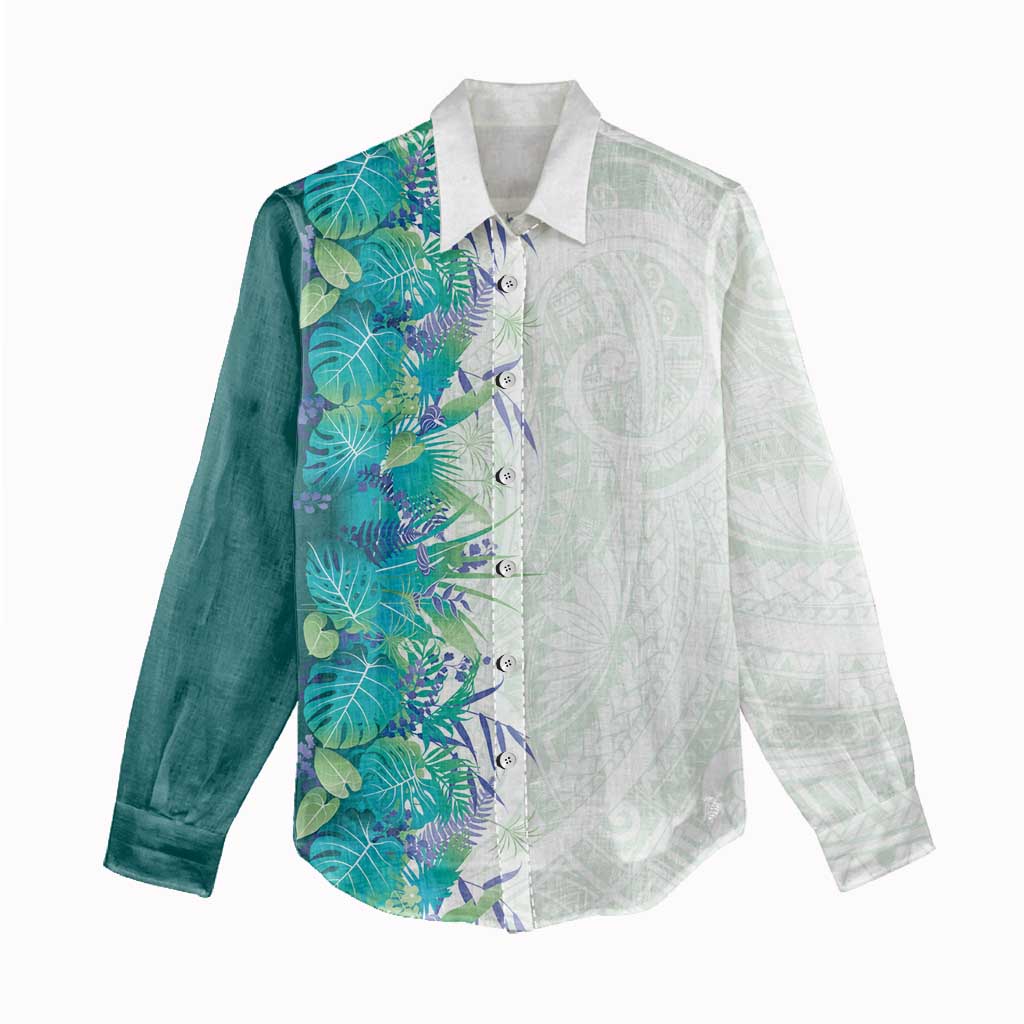 Hawaii Tropical Plant Teal Women Casual Shirt Vibrant Polynesian Pattern LT01 - Polynesian Pride
