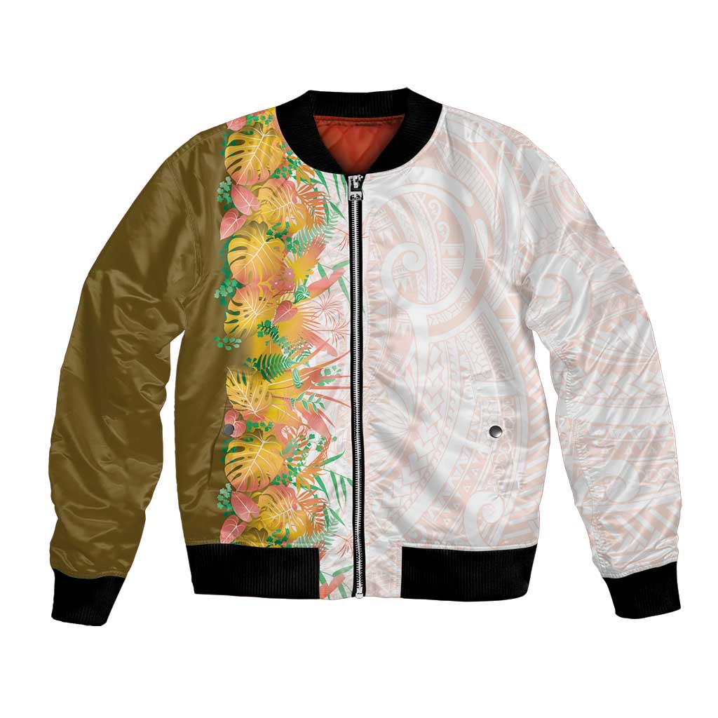 Hawaii Tropical Plant Lenalena Bomber Jacket Vibrant Polynesian Pattern