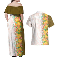 Hawaii Tropical Plant Lenalena Couples Matching Off Shoulder Maxi Dress and Hawaiian Shirt Vibrant Polynesian Pattern
