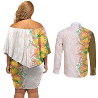 Hawaii Tropical Plant Lenalena Couples Matching Off Shoulder Short Dress and Long Sleeve Button Shirt Vibrant Polynesian Pattern