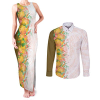 Hawaii Tropical Plant Lenalena Couples Matching Tank Maxi Dress and Long Sleeve Button Shirt Vibrant Polynesian Pattern