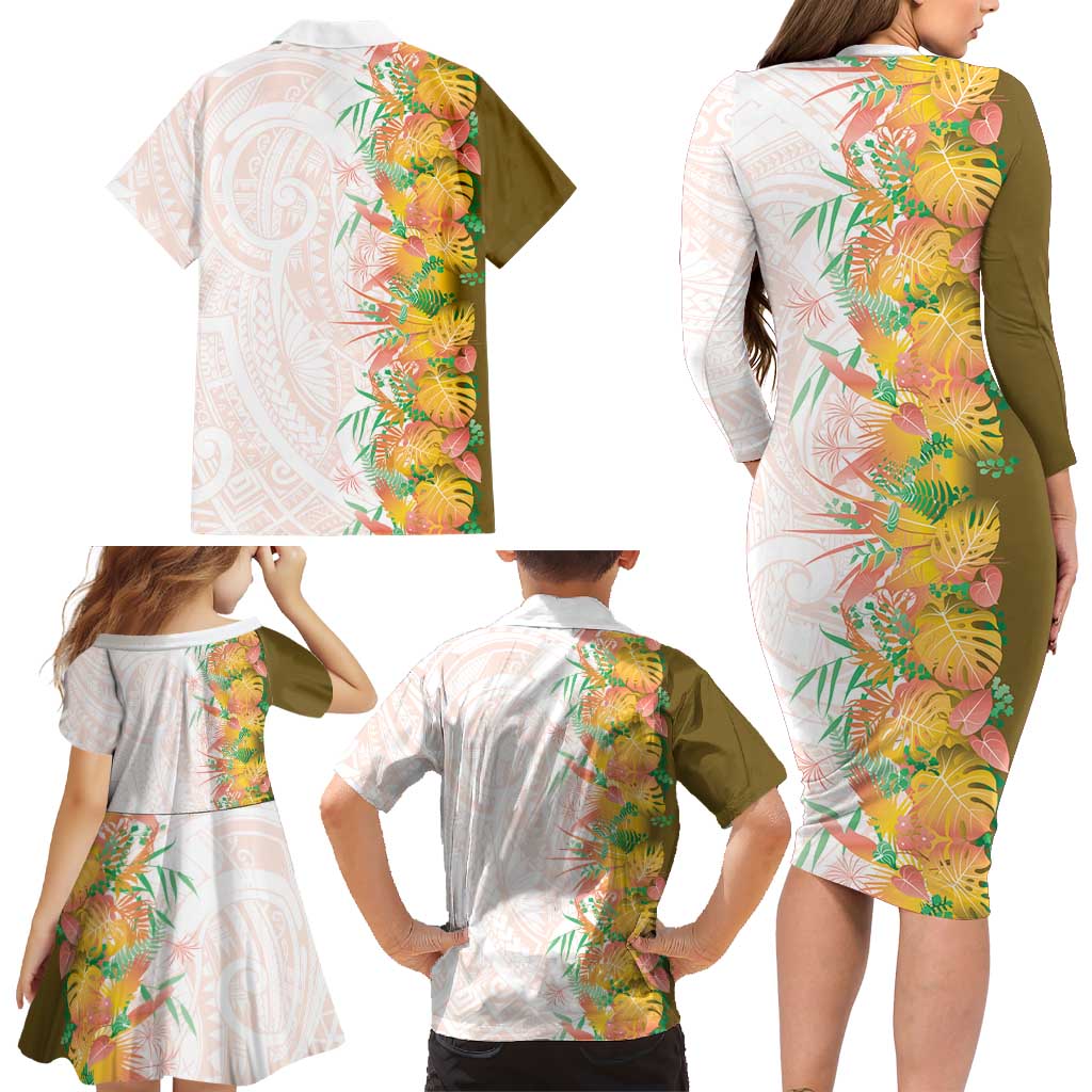 Hawaii Tropical Plant Lenalena Family Matching Long Sleeve Bodycon Dress and Hawaiian Shirt Vibrant Polynesian Pattern LT01 - Polynesian Pride