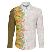 Hawaii Tropical Plant Lenalena Family Matching Mermaid Dress and Hawaiian Shirt Vibrant Polynesian Pattern LT01 Dad's Shirt - Long Sleeve Yellow - Polynesian Pride