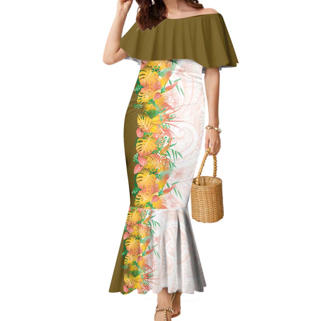 Hawaii Tropical Plant Lenalena Family Matching Mermaid Dress and Hawaiian Shirt Vibrant Polynesian Pattern LT01 Mom's Dress Yellow - Polynesian Pride
