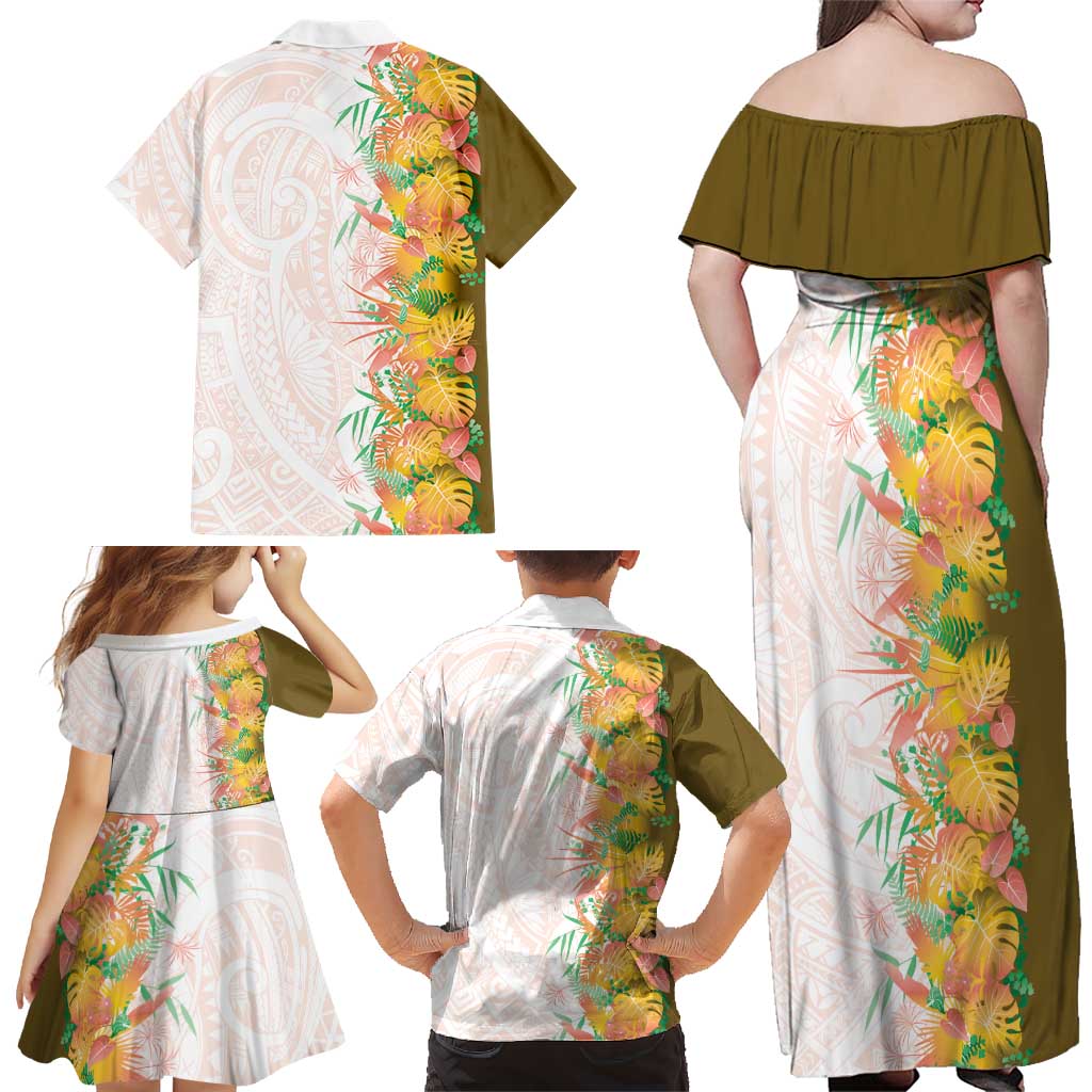 Hawaii Tropical Plant Lenalena Family Matching Off Shoulder Maxi Dress and Hawaiian Shirt Vibrant Polynesian Pattern LT01 - Polynesian Pride