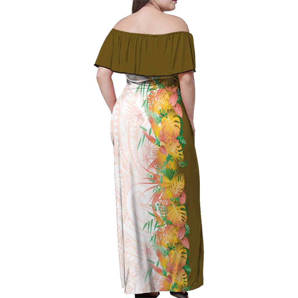 Hawaii Tropical Plant Lenalena Family Matching Off Shoulder Maxi Dress and Hawaiian Shirt Vibrant Polynesian Pattern LT01 - Polynesian Pride