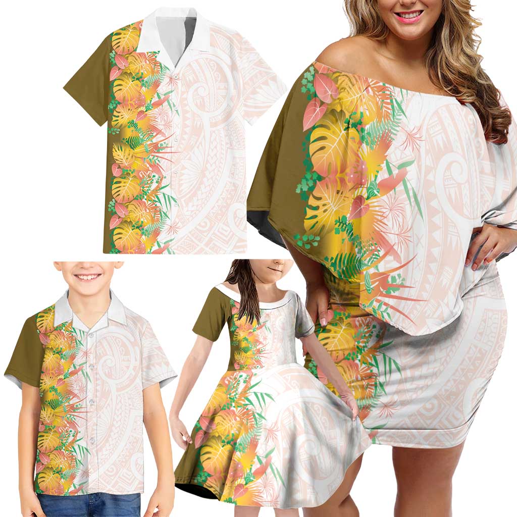 Hawaii Tropical Plant Lenalena Family Matching Off Shoulder Short Dress and Hawaiian Shirt Vibrant Polynesian Pattern LT01 - Polynesian Pride