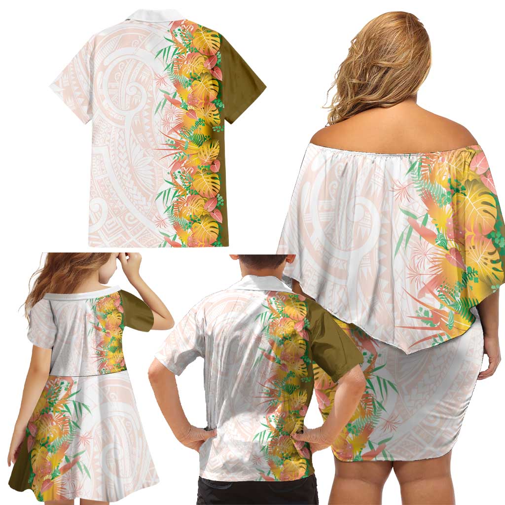 Hawaii Tropical Plant Lenalena Family Matching Off Shoulder Short Dress and Hawaiian Shirt Vibrant Polynesian Pattern LT01 - Polynesian Pride
