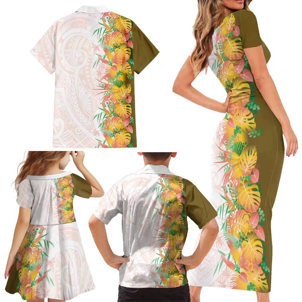 Hawaii Tropical Plant Lenalena Family Matching Short Sleeve Bodycon Dress and Hawaiian Shirt Vibrant Polynesian Pattern LT01 - Polynesian Pride
