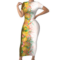 Hawaii Tropical Plant Lenalena Family Matching Short Sleeve Bodycon Dress and Hawaiian Shirt Vibrant Polynesian Pattern LT01 Mom's Dress Yellow - Polynesian Pride