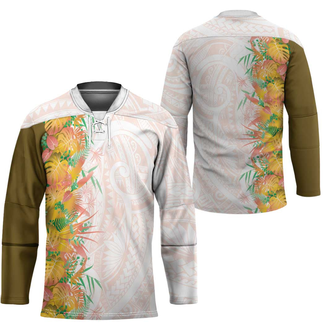 Hawaii Tropical Plant Lenalena Hockey Jersey Vibrant Polynesian Pattern
