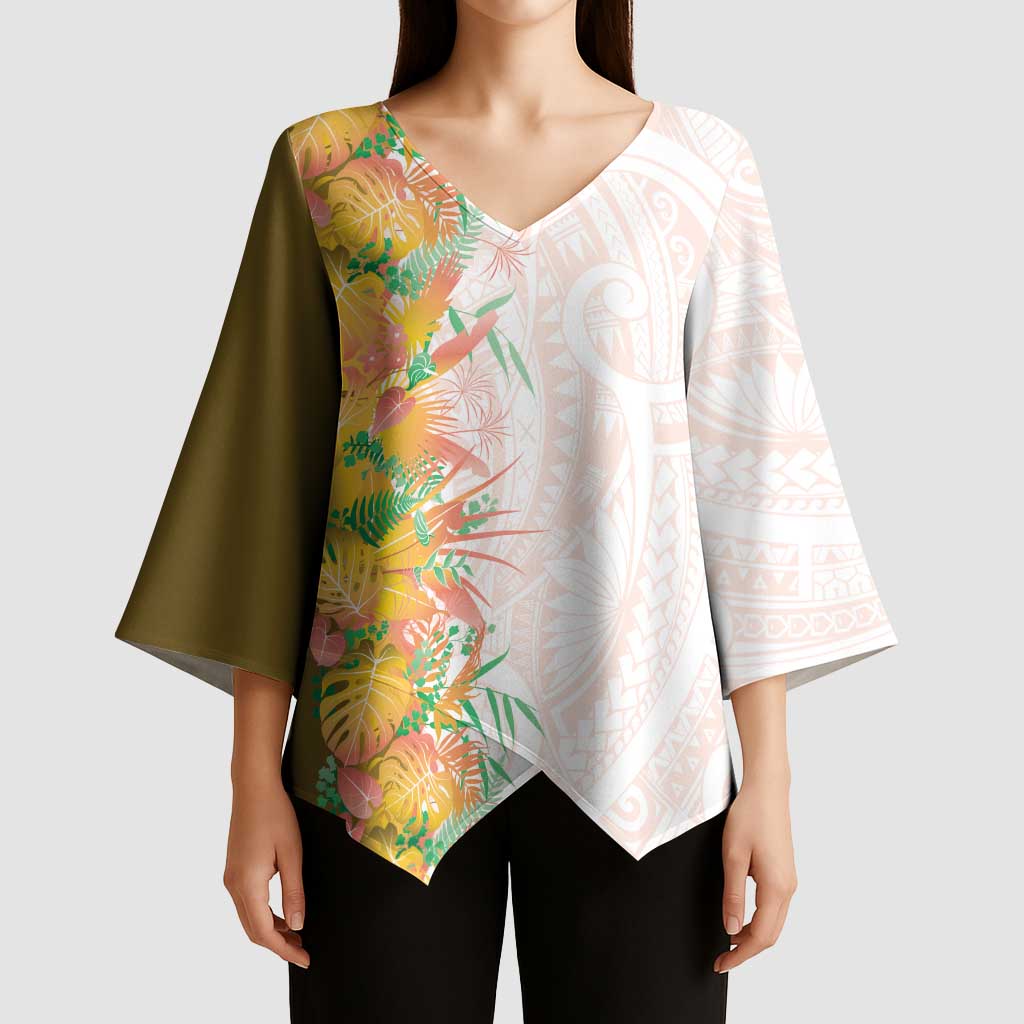 Hawaii Tropical Plant Lenalena Kimono Sleeve Blouse Vibrant Polynesian Pattern