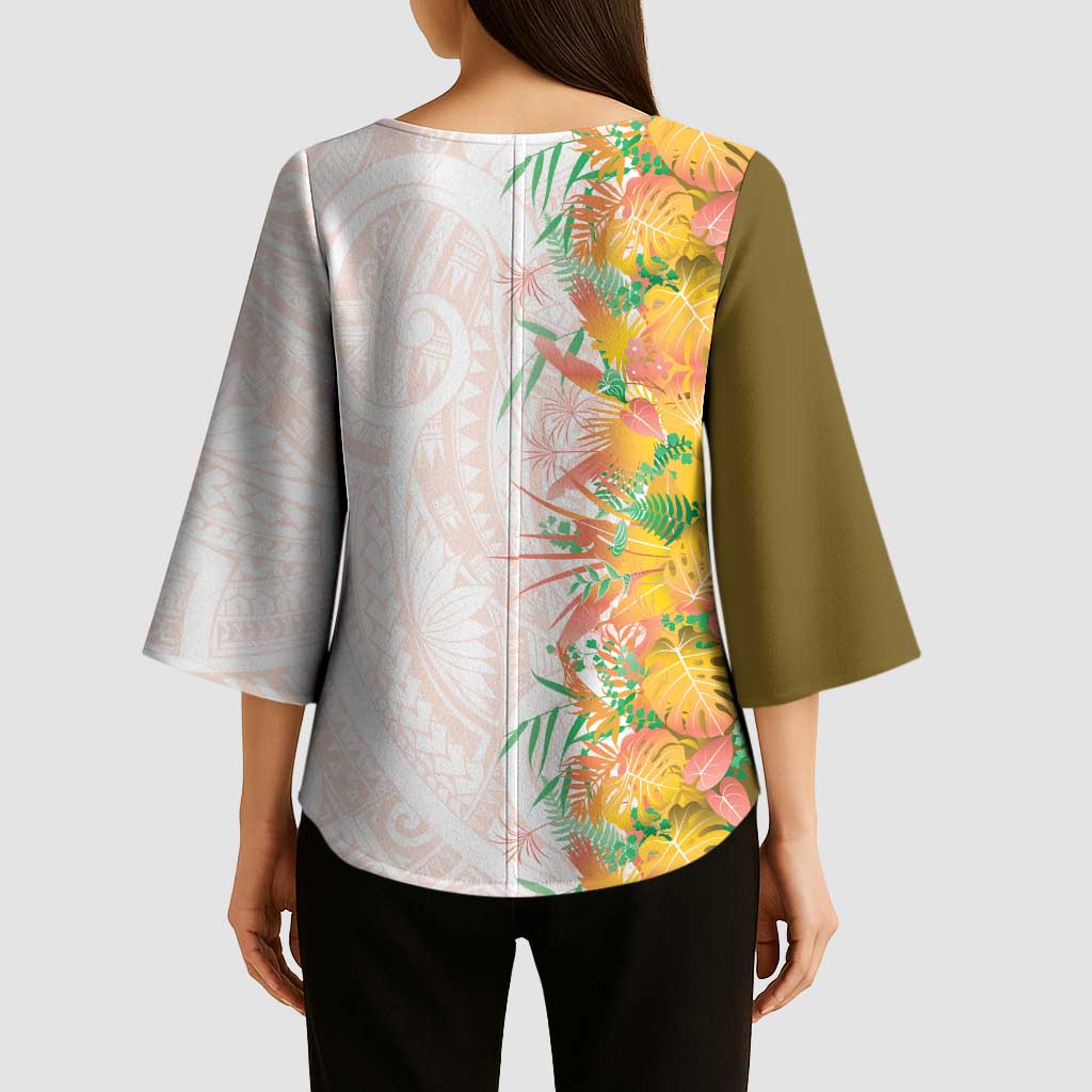 Hawaii Tropical Plant Lenalena Kimono Sleeve Blouse Vibrant Polynesian Pattern