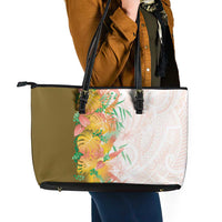 Hawaii Tropical Plant Lenalena Leather Tote Bag Vibrant Polynesian Pattern