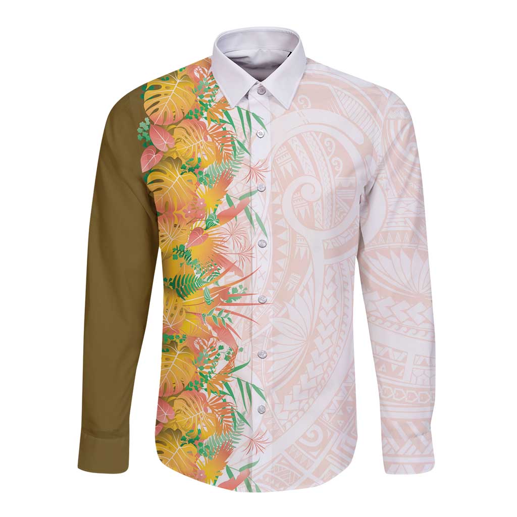 Hawaii Tropical Plant Lenalena Long Sleeve Button Shirt Vibrant Polynesian Pattern
