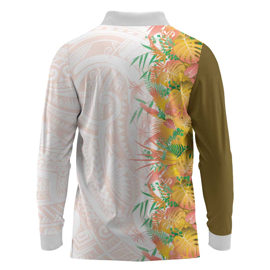 Hawaii Tropical Plant Lenalena Long Sleeve Polo Shirt Vibrant Polynesian Pattern
