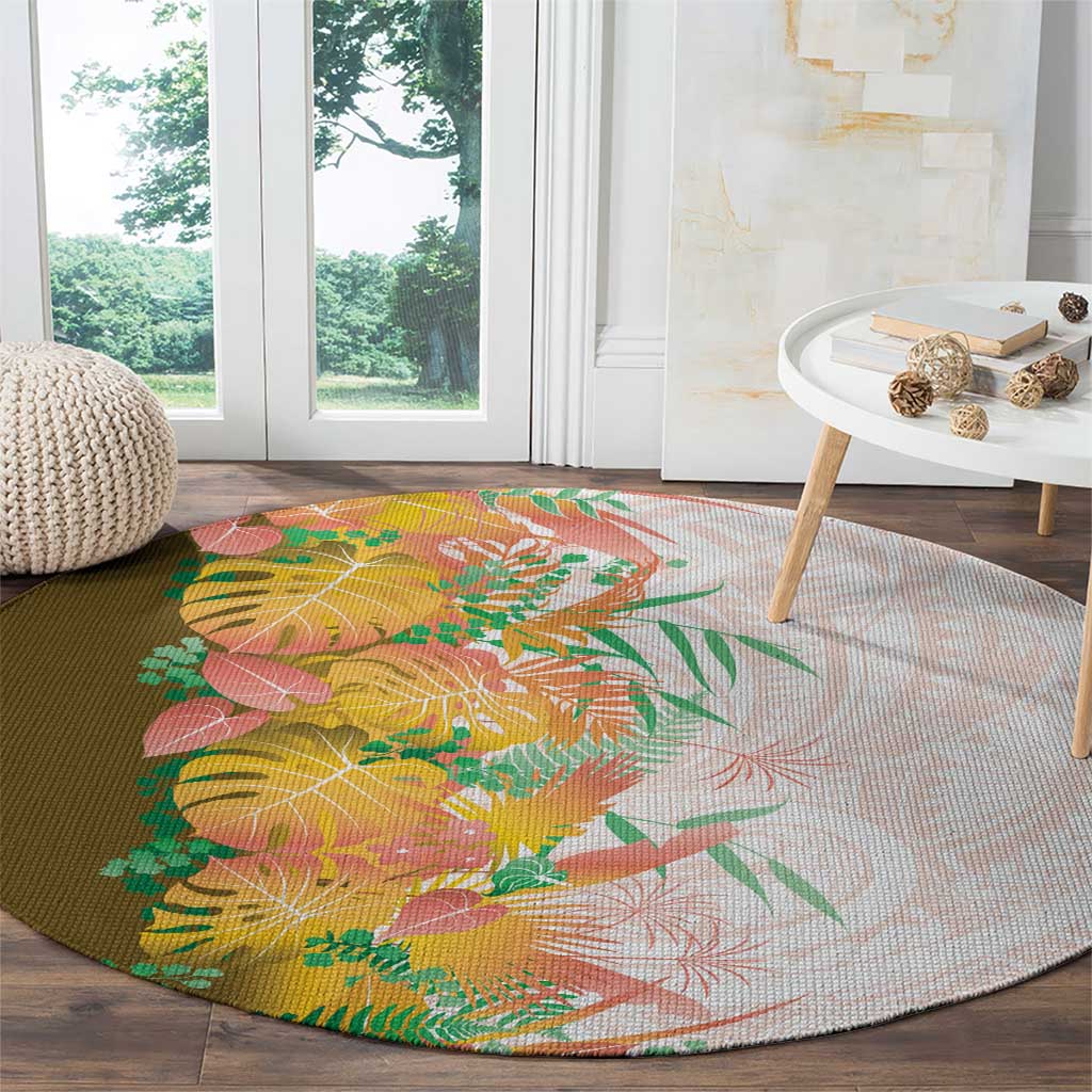 Hawaii Tropical Plant Lenalena Round Carpet Vibrant Polynesian Pattern