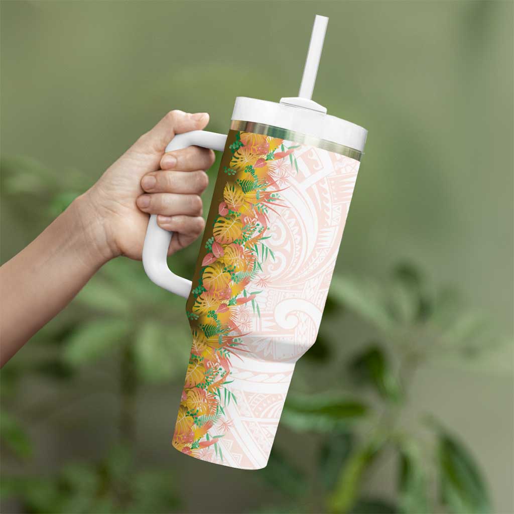 Hawaii Tropical Plant Lenalena Tumbler With Handle Vibrant Polynesian Pattern