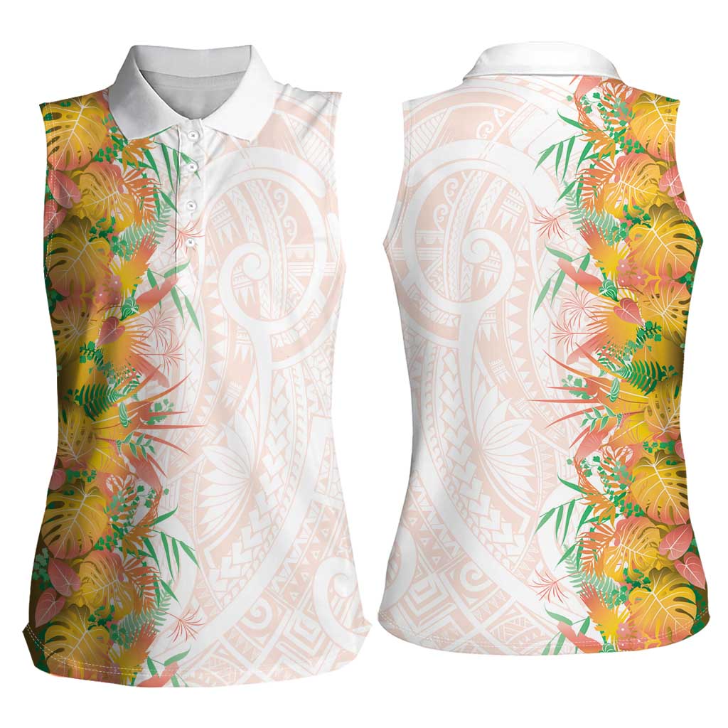 Hawaii Tropical Plant Lenalena Women Sleeveless Polo Shirt Vibrant Polynesian Pattern