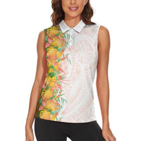 Hawaii Tropical Plant Lenalena Women Sleeveless Polo Shirt Vibrant Polynesian Pattern