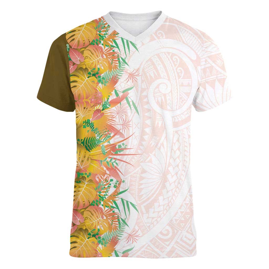 Hawaii Tropical Plant Lenalena Women V-Neck T-Shirt Vibrant Polynesian Pattern