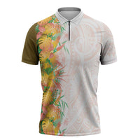 Hawaii Tropical Plant Lenalena Zipper Polo Shirt Vibrant Polynesian Pattern LT01 Yellow - Polynesian Pride