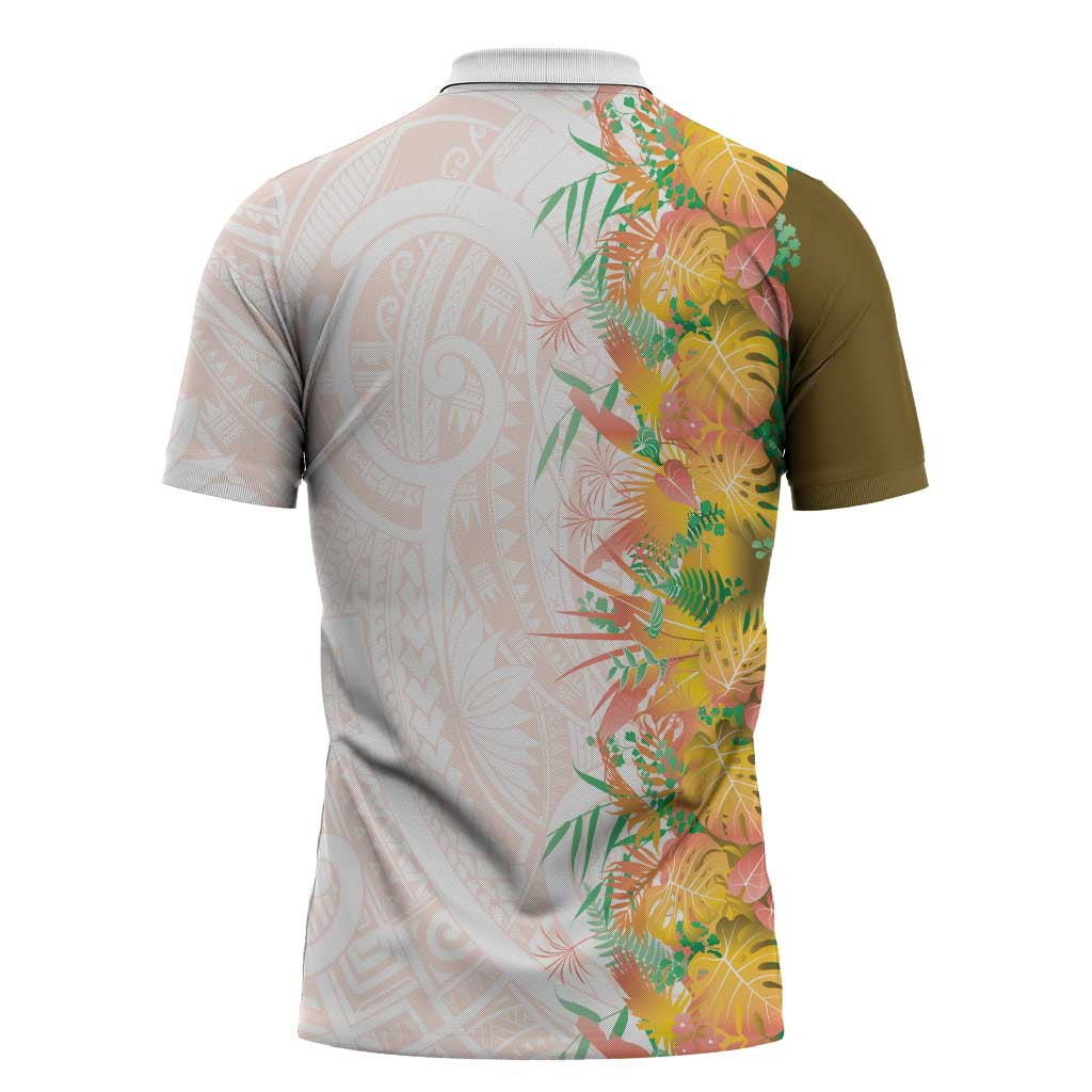 Hawaii Tropical Plant Lenalena Zipper Polo Shirt Vibrant Polynesian Pattern LT01 - Polynesian Pride