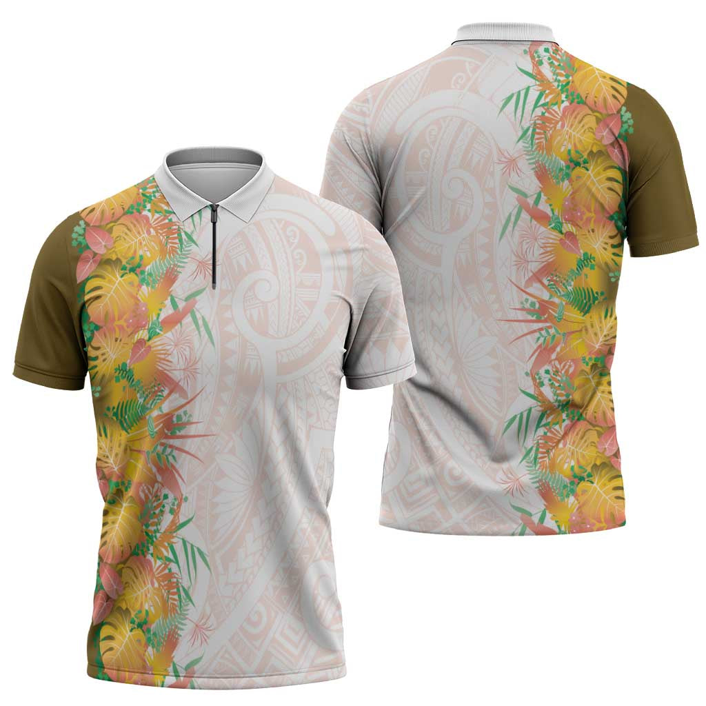 Hawaii Tropical Plant Lenalena Zipper Polo Shirt Vibrant Polynesian Pattern LT01 - Polynesian Pride