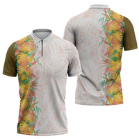 Hawaii Tropical Plant Lenalena Zipper Polo Shirt Vibrant Polynesian Pattern LT01 - Polynesian Pride